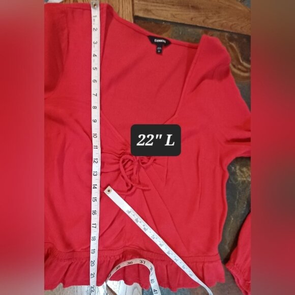 Express Ruched V neck Red Top, L - Picture 9 of 10